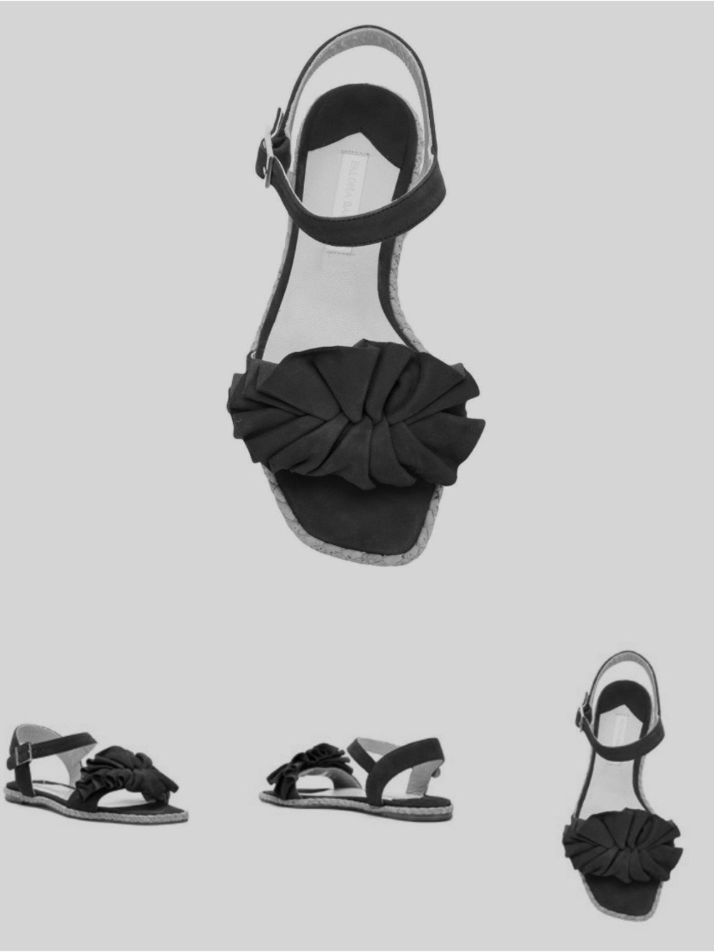 Paloma Barcelo black suede leather flat sandals Spain 39 8.5